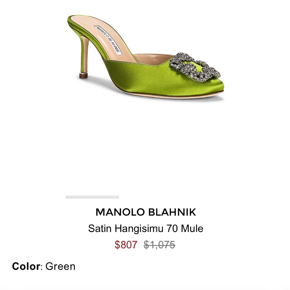 Manolo Blahnik Satin Hangisimu 70 Mule Heels Green Satin - Picture 11 of 13